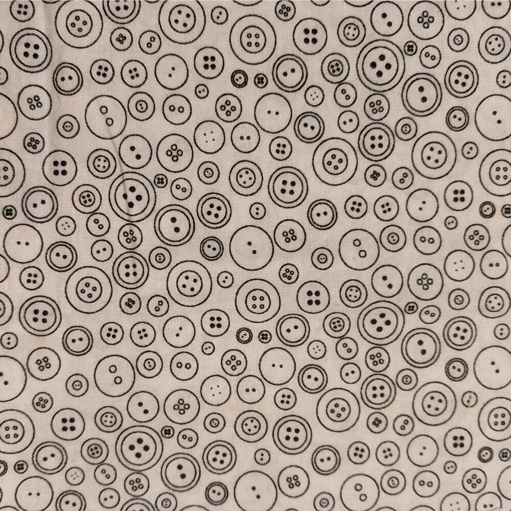 NEW Fabric Black Buttons on White Yardage 42" x 32" - Picture 2 of 3
